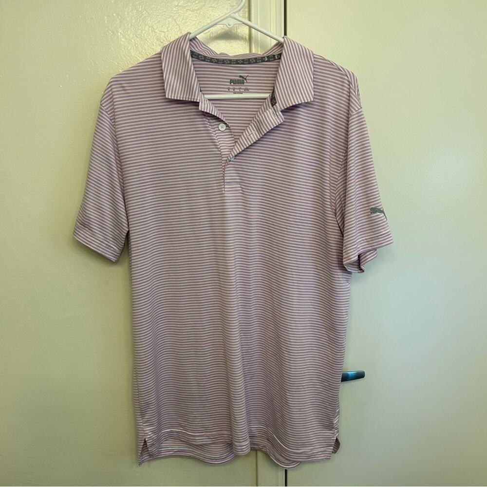 PUMA Golf Men’s Stripe Polo Shirt Medium Lupine Heather Purple Performance